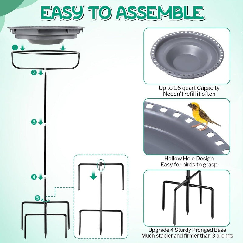 Outdoor/ Bird Bath Fountain Set with 5W Pump - 24-Hour Waterfall & Basin, Auto Shut-Off & Dry Run, Easy Installation for Garden,, Yard Bird Feeding Area, Submersible Water Fountain Pump, Water Pump Fountain, Fountain Pumps Fo