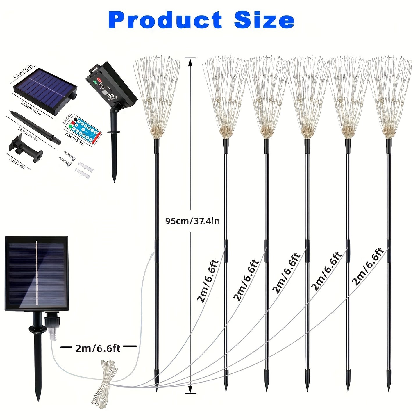 6pcs 720LEDs New Upgrade Outdoor Solar Dandelion Firework Fairy Lights With Remote Control, Easy To Install, With 8 Modes Twinkling&Steady-On, Solar Starburst Sparkler Lights For Yard, Path, Patio Flowerbed, Camping, Parties