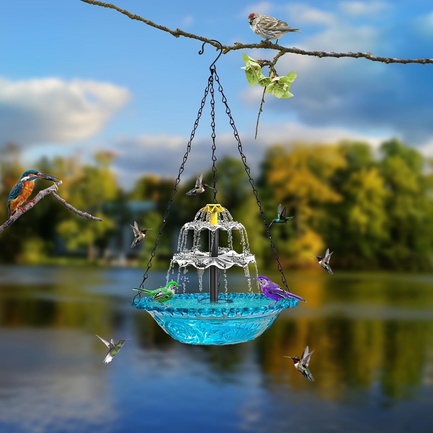 Solar Fountain Bird Bathing Fountain Outdoor Bird Feeder, Three Story Flowing Water Decorative Fountain Bird Feeding & Bathing Equipment, Detachable DIY, Bird Feeding Station, Garden Decoration, Hummingbird Attractor, Bird Lo