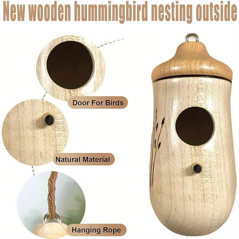 1pc Hummingbird House - Rustic Recycled Wood Bird Feeder & Nesting Shelter for Hummingbirds, Wrens, Swallows, Sparrows - Garden Decor with Easy-Hang Metal Ring, No Electricity Needed, Hummingbird Decor, Natural Wood Construct