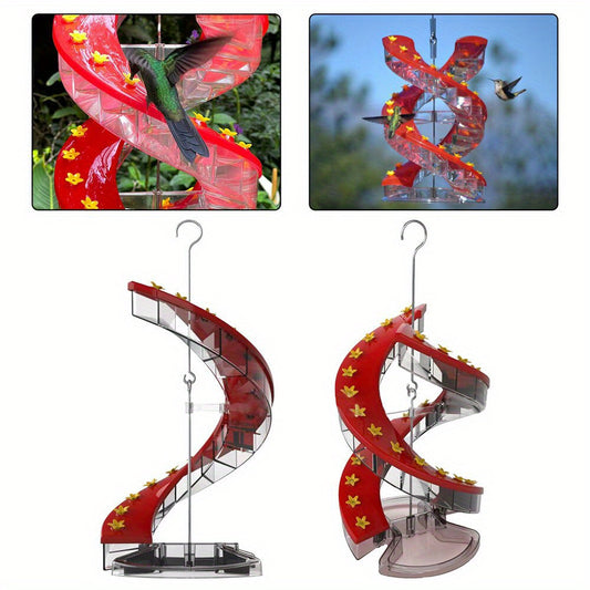 Metal Spiral Ladder Hummingbird Feeder with Red & Golden Flower Design, Multi-Tier Feeding Stations & Easy-Clean Spout - Leak-Proof Hanging Outdoor Bird Feeder for Hummingbirds, No Batteries/Electricity (Durable Metal Constru
