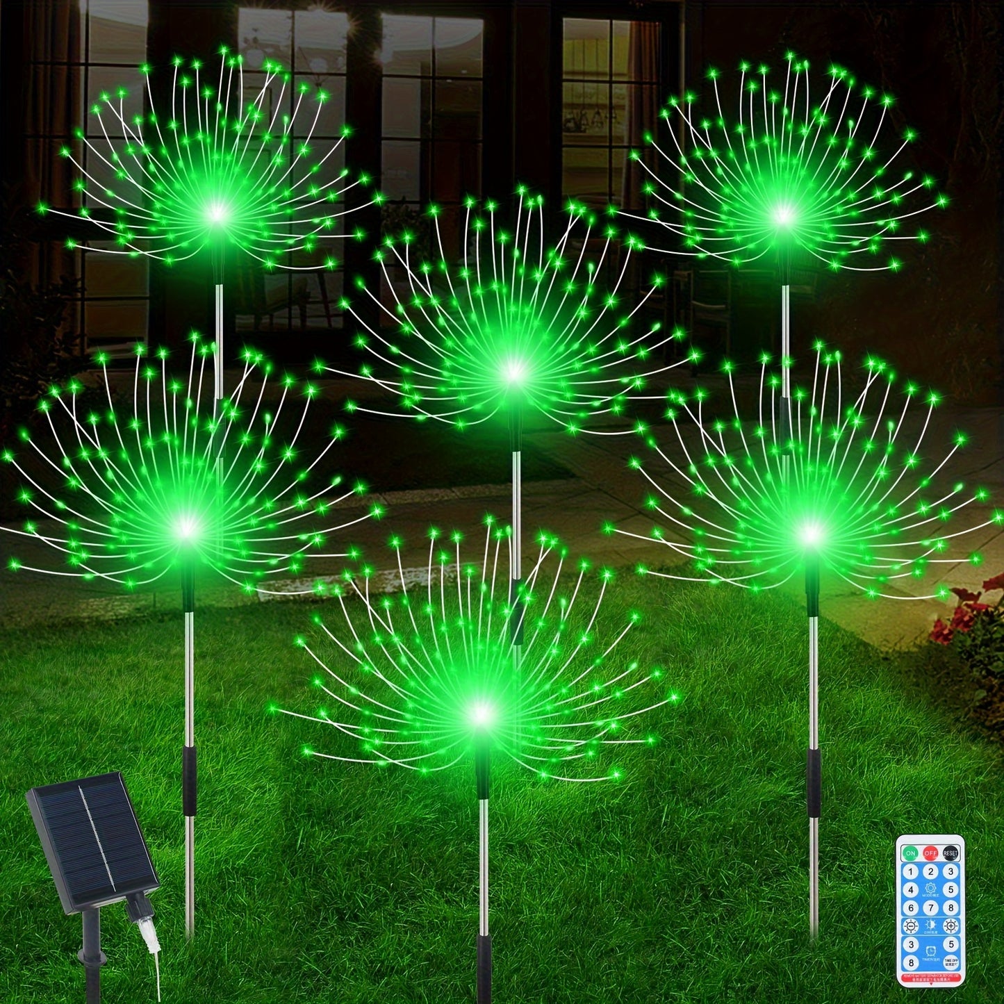 6pcs 720LEDs New Upgrade Outdoor Solar Dandelion Firework Fairy Lights With Remote Control, Easy To Install, With 8 Modes Twinkling&Steady-On, Solar Starburst Sparkler Lights For Yard, Path, Patio Flowerbed, Camping, Parties