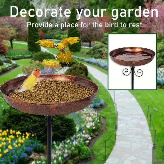 Vintage Metal Outdoor Bird Bath and Feeder - Heavy-Duty Iron Construction, Rustic Garden Decor with Stable 5-Petal Base, Attracts Hummingbirds, Sparrows, Finches - Easy-Clean Bowl for Patio, Yard, or Wildlife Sanctuary - Low-