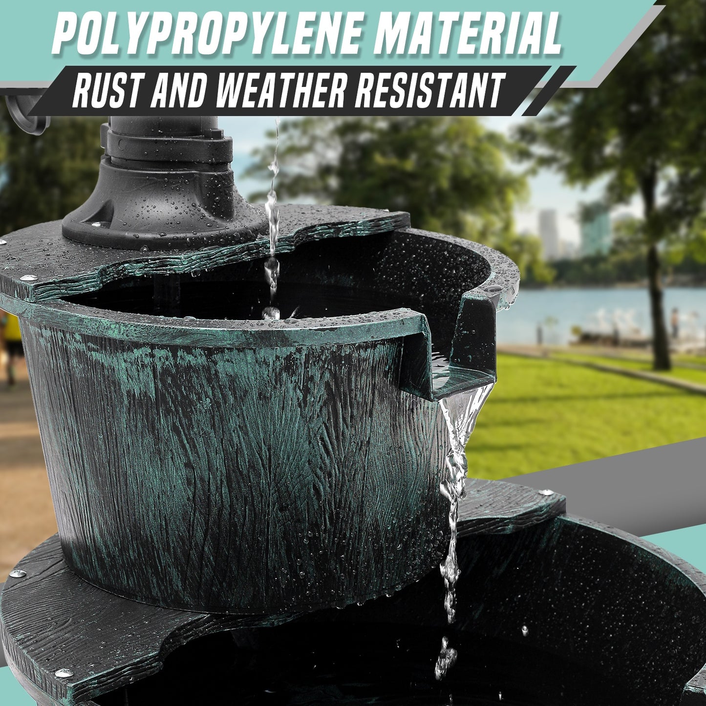 27" Tall Outdoor Fountain with Pump - Two-Tier Waterfall, Heavy-Duty Construction, Attracts Birds, Decorative Garden, Patio, Backyard, or Bird Bath Fountain - Easy Assembly & Low Maintenance, Patio Decor, Rustic Design, Weath