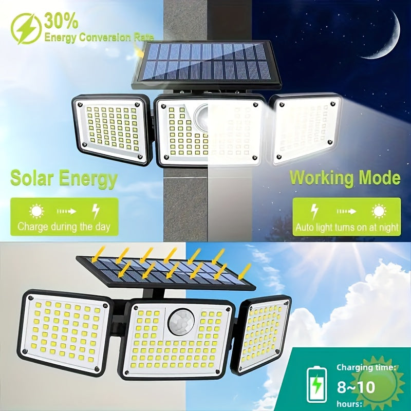 2-Pack Solar-Powered Wall Lights with 3 Lighting Modes, Motion Sensor, Durable Metal Finish, IP65 Waterproof Outdoor Garden Lights for Street, Porch, Patio, Fence, Deck, Stair - Solar Security Flood Lighting, Solar Wall Light