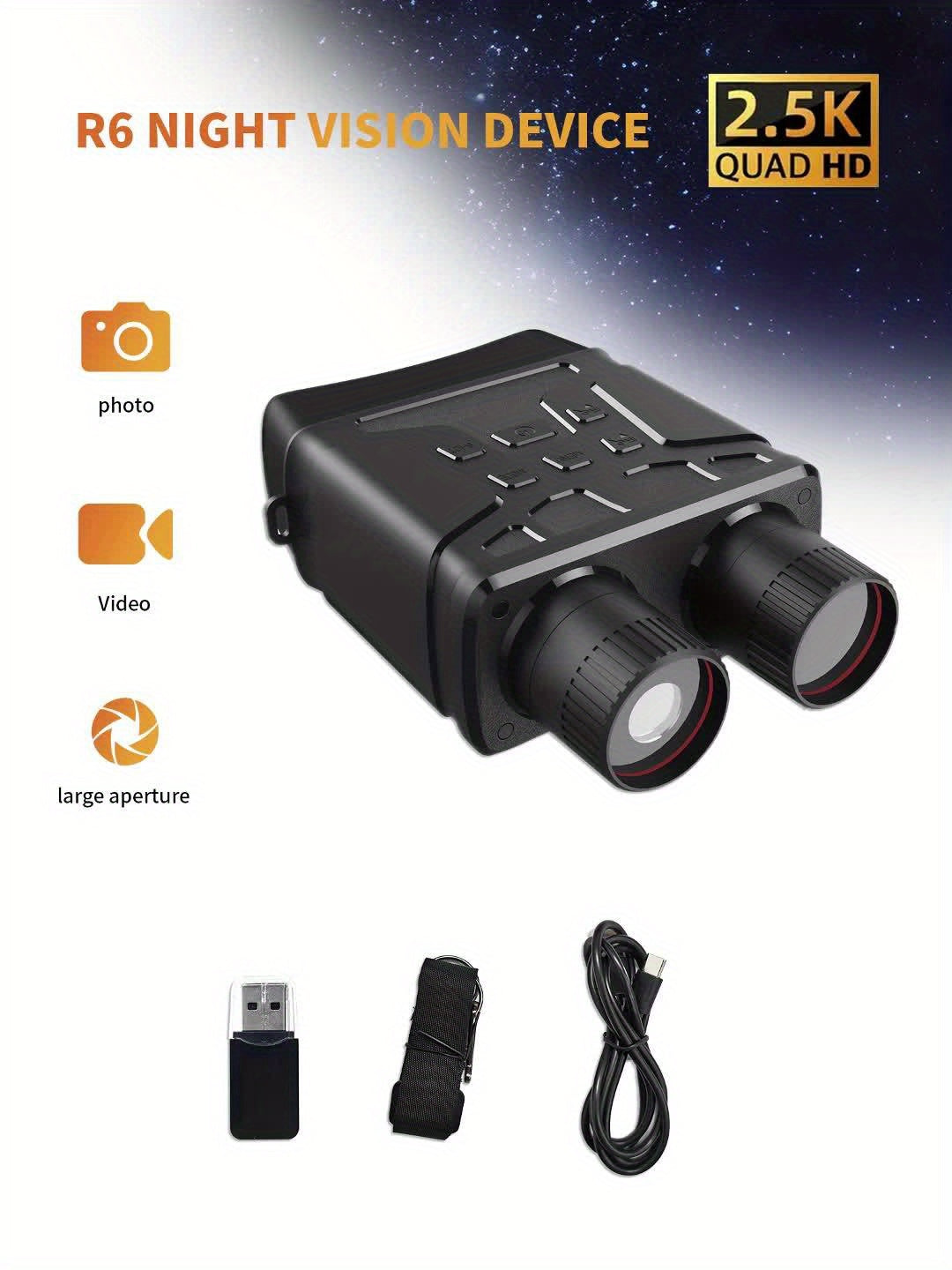 NOVALENS 10x50 Night Vision Binoculars Goggles with 2.4" HD day/night vision, infrared night scope, 10X magnification, Built-in camera with 32GB SD card, for Surveillance, Hunting, Camping, Security Patrols - Compact & Portab