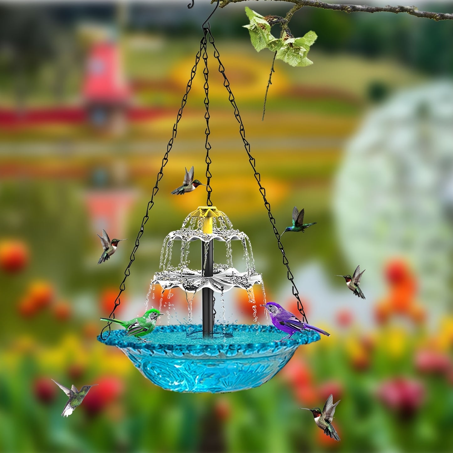 Solar Fountain Bird Bathing Fountain Outdoor Bird Feeder, Three Story Flowing Water Decorative Fountain Bird Feeding & Bathing Equipment, Detachable DIY, Bird Feeding Station, Garden Decoration, Hummingbird Attractor, Bird Lo