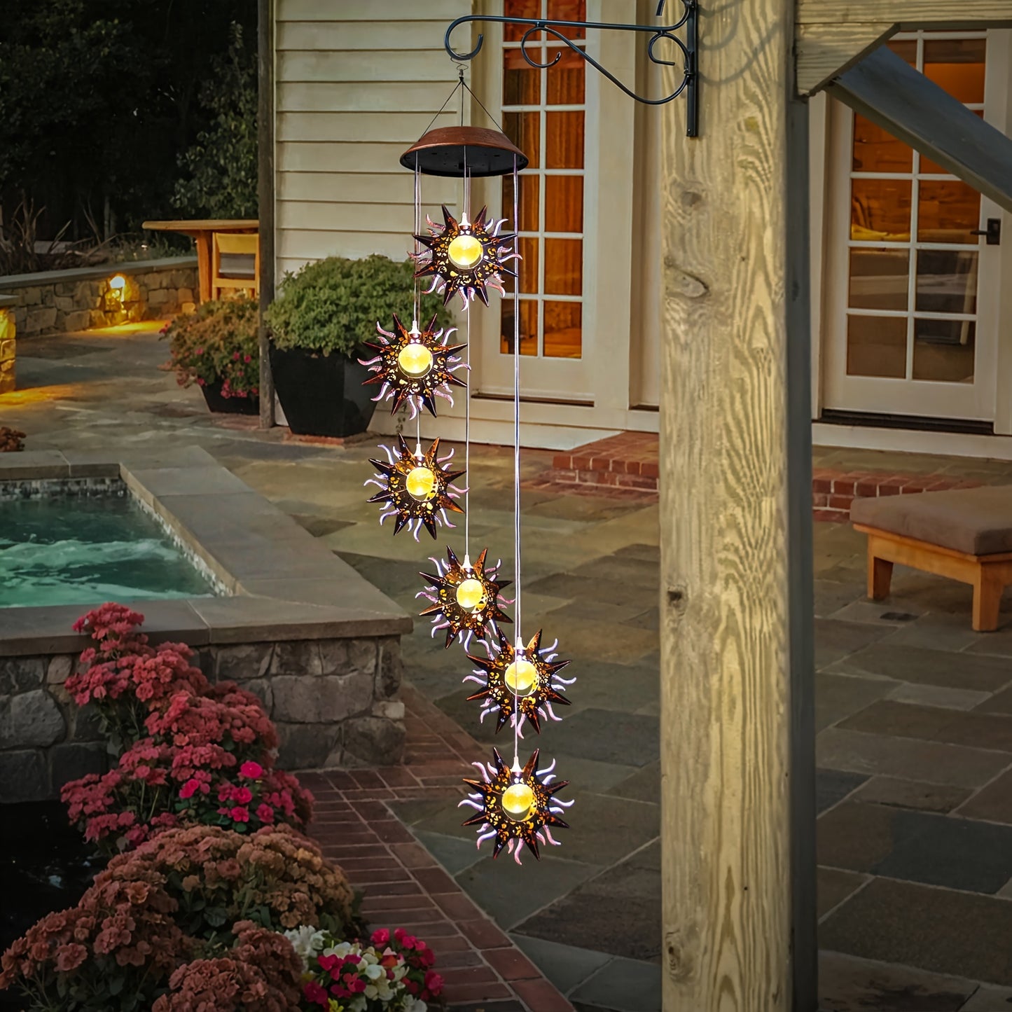 Tryme Solar Wind Chimes for Outside with Sun Solar Hanging Lights Outdoor Windchimes Garden Decor Gardening Gifts for Christmas Day Thanksgiving Day Grandma Neighbors