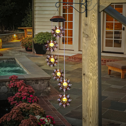 Tryme Solar Wind Chimes for Outside with Sun Solar Hanging Lights Outdoor Windchimes Garden Decor Gardening Gifts for Christmas Day Thanksgiving Day Grandma Neighbors