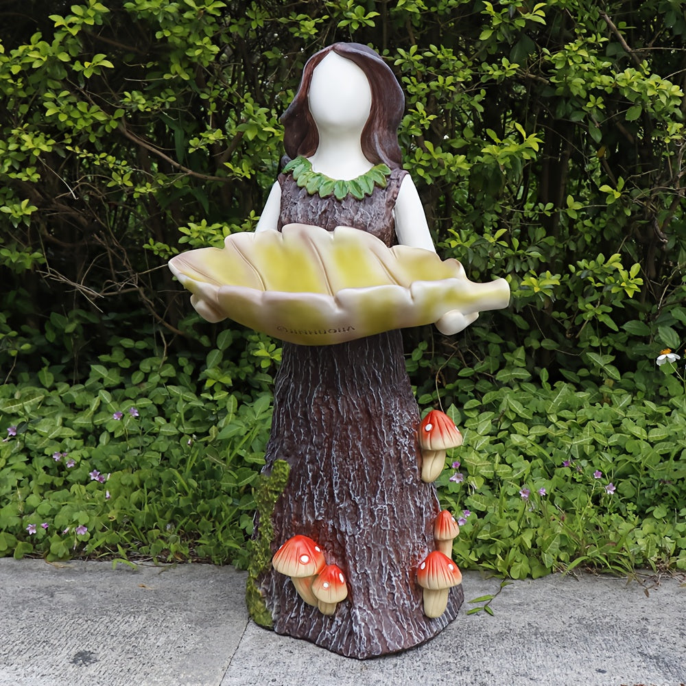 23.6-inch Large Outdoor Garden Bird Drinking Fountain Stand & Base with Fairy Angel Design - Elegant Fairy Holding Bowl, Durable Resin Construction, Attracts Birds with Water or Food, Sturdy Base for Patio/Deck/Lawn Decoratio