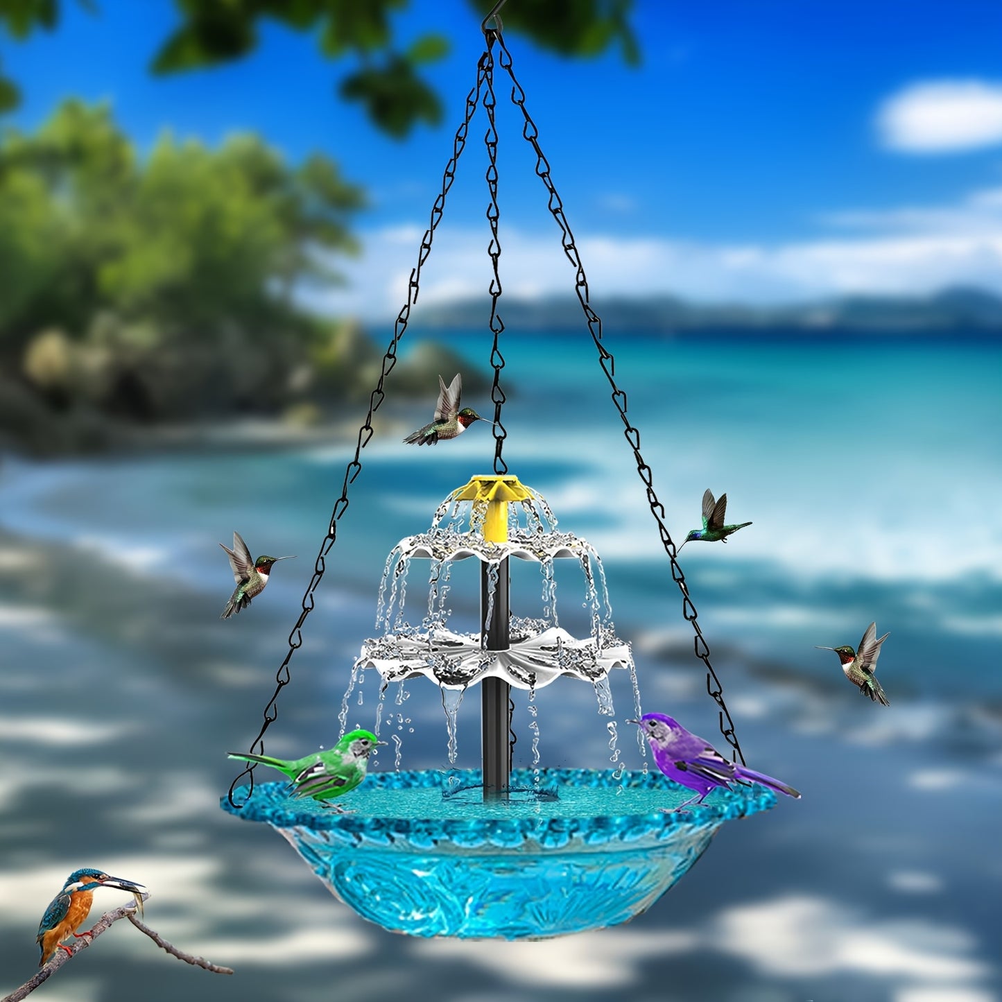 Solar Fountain Bird Bathing Fountain Outdoor Bird Feeder, Three Story Flowing Water Decorative Fountain Bird Feeding & Bathing Equipment, Detachable DIY, Bird Feeding Station, Garden Decoration, Hummingbird Attractor, Bird Lo