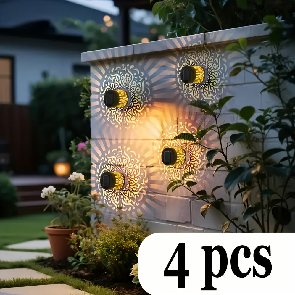4-Pack Outdoor Solar- Waterproof Rated Metal Security - Solar Fence, Deck, Wall Lights with Motion, Warm White & Yellow, Black/Beige Outdoor Lights for Garden, Backyard, Driveway - Easy Installation, Low Maintenance, Energy-E