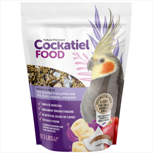 Cockatiel & Small Hookbill Bird Food - 3lb Blend with Pellets, Fruits & Vegetables, Fortified Daily Nutrition Mix