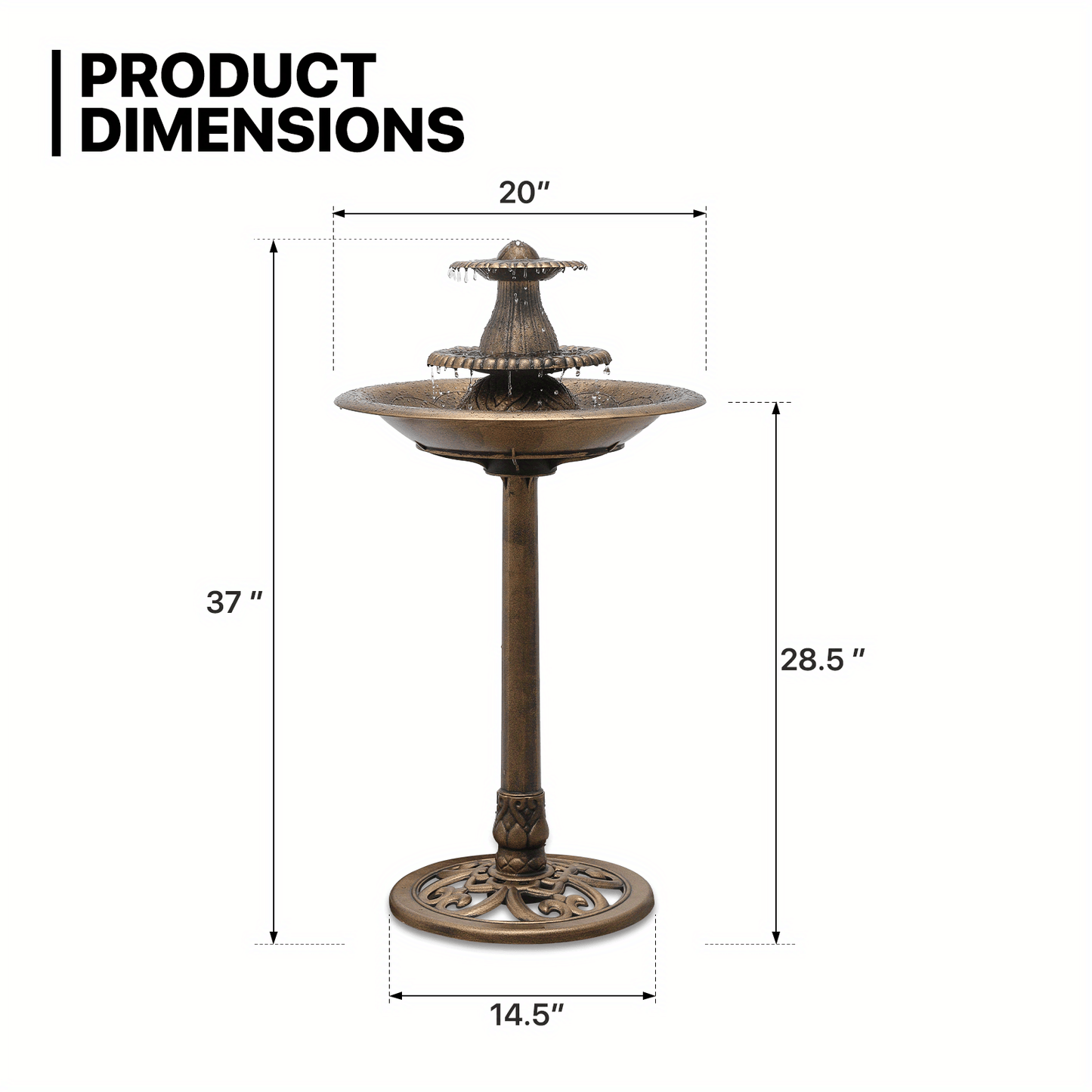 27" Tall Outdoor Fountain with Pump - Two-Tier Waterfall, Heavy-Duty Construction, Attracts Birds, Decorative Garden, Patio, Backyard, or Bird Bath Fountain - Easy Assembly & Low Maintenance, Patio Decor, Rustic Design, Weath