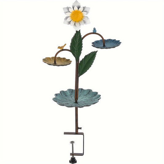 Deck Mounted Bird Bath Feeder Combination Suitable For Outdoor Use, 3-in-1 Iron Bird Feeder Bathroom Suitable For Deck Railing Balcony Porch, Multi-color