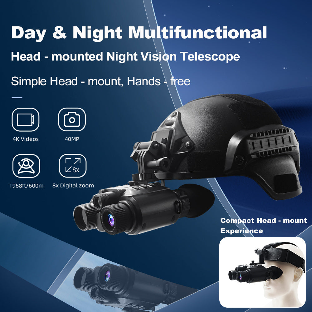 Night Vision Goggles - 4K Night Vision Binoculars for Adults, 3500mAh Rechargeable Infrared Binoculars with 1.4'' Dual Screen, 8X Digital Zoom External Flashlight for Camping, Night Vision Goggles with Head Strap, Outdoor Exp