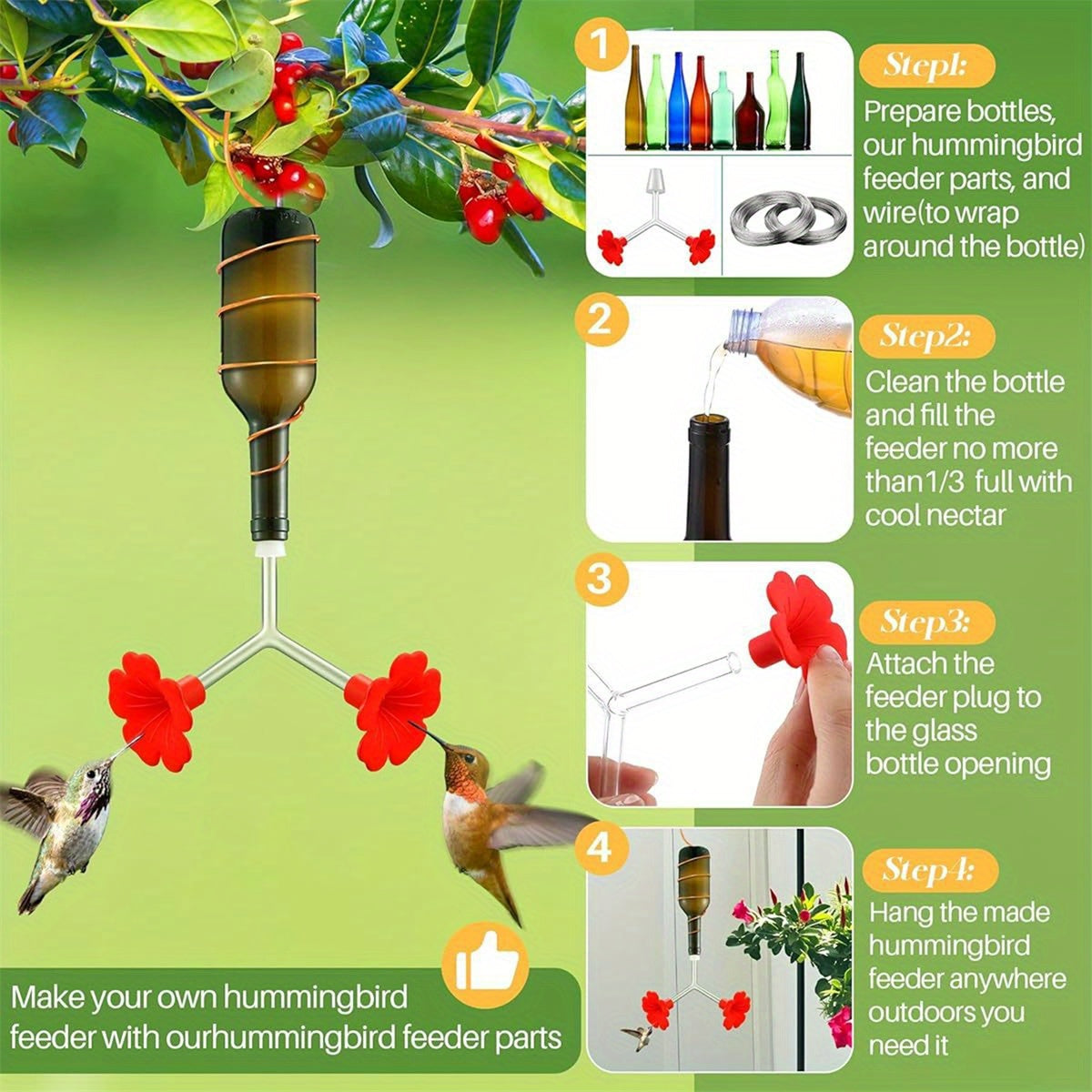 Hanging Hummingbird Feeder for Outdoors Transparent Plastic Hummingbird Feeder Tubes for Garden, Yard, Porch
