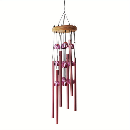 6-Tube Heavy Metal Wind Chime with 24 Bells - Vintage Outdoor Decor for Garden, Patio & Home, Featuring Pink & Purple Melodic Bells on Wooden Dowels - Perfect Gift for Mother's Day, St. Patrick's Day & Easter, Garden Decor |