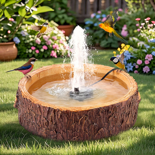 1 Outdoor Bird Bath Fountain with Adjustable 2 Nozzles, Easy Assembly Durable Garden Decor - Attracts Birds to Yard, Patio, Balcony, Lawn, Bird Baths for Outdoors, Patio Decoration, Trunklike Design, Natural Appearance, Reali