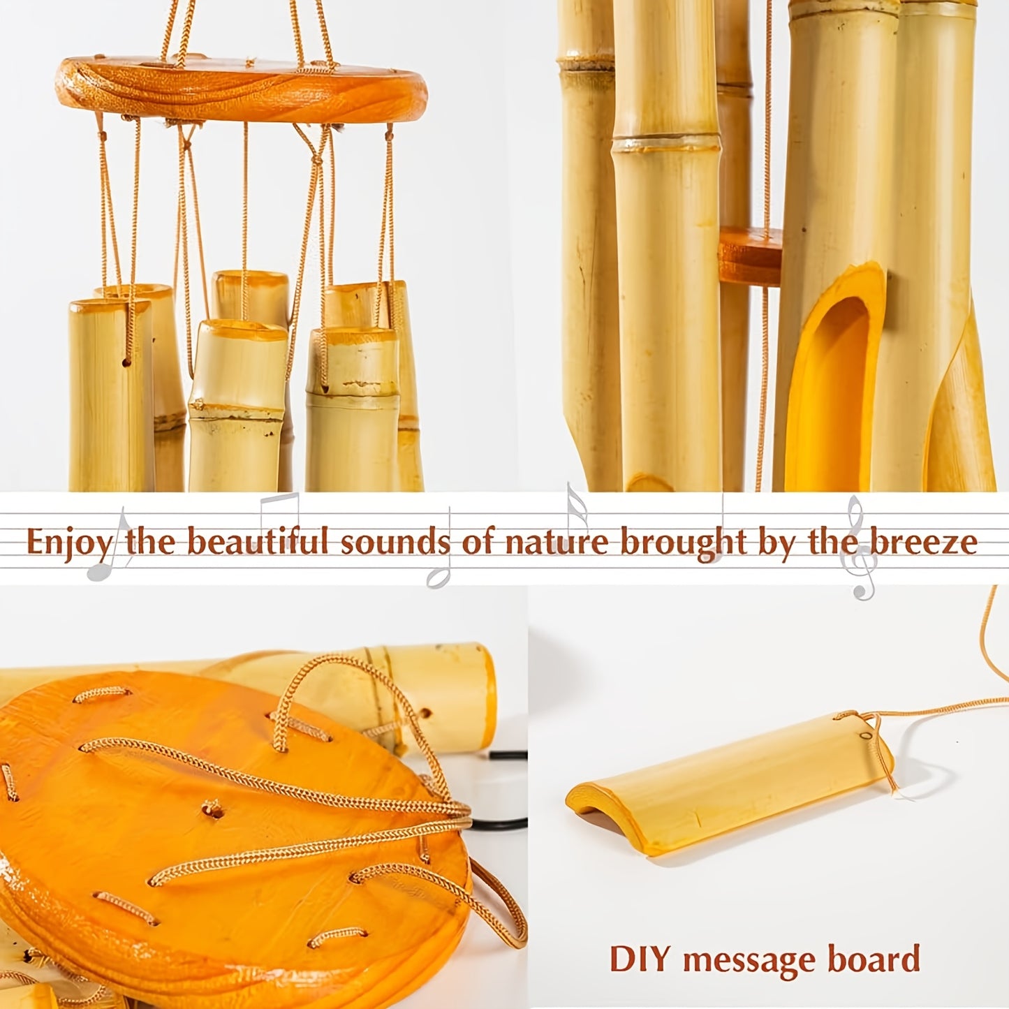 1pc, Bamboo Wind Chimes For Outside 27.5 Inches Wooden Classic Zen Rustic Chimes Deep Tone With Wind Catcher For Relaxation Patio Garden Indoor