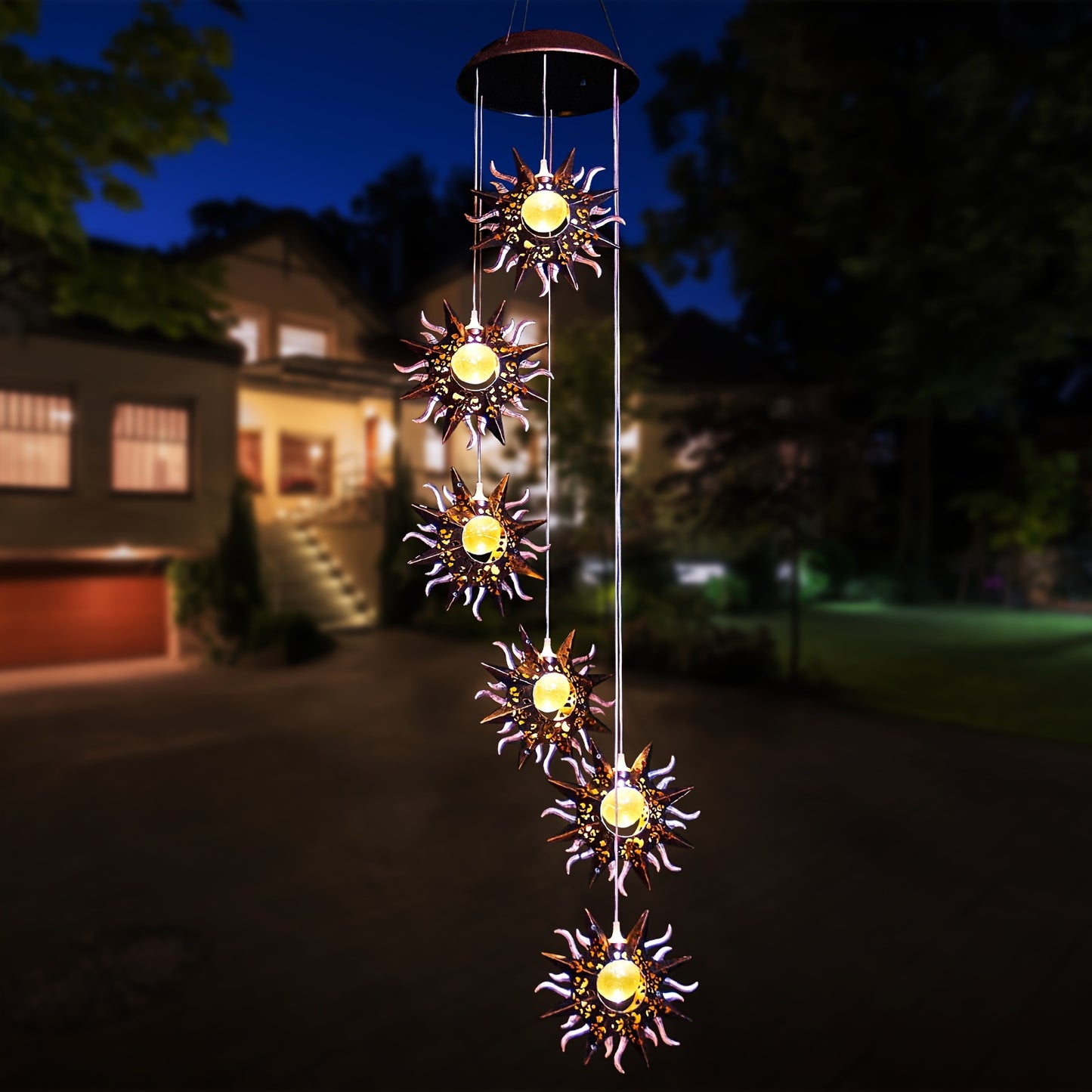 Tryme Solar Wind Chimes for Outside with Sun Solar Hanging Lights Outdoor Windchimes Garden Decor Gardening Gifts for Christmas Day Thanksgiving Day Grandma Neighbors