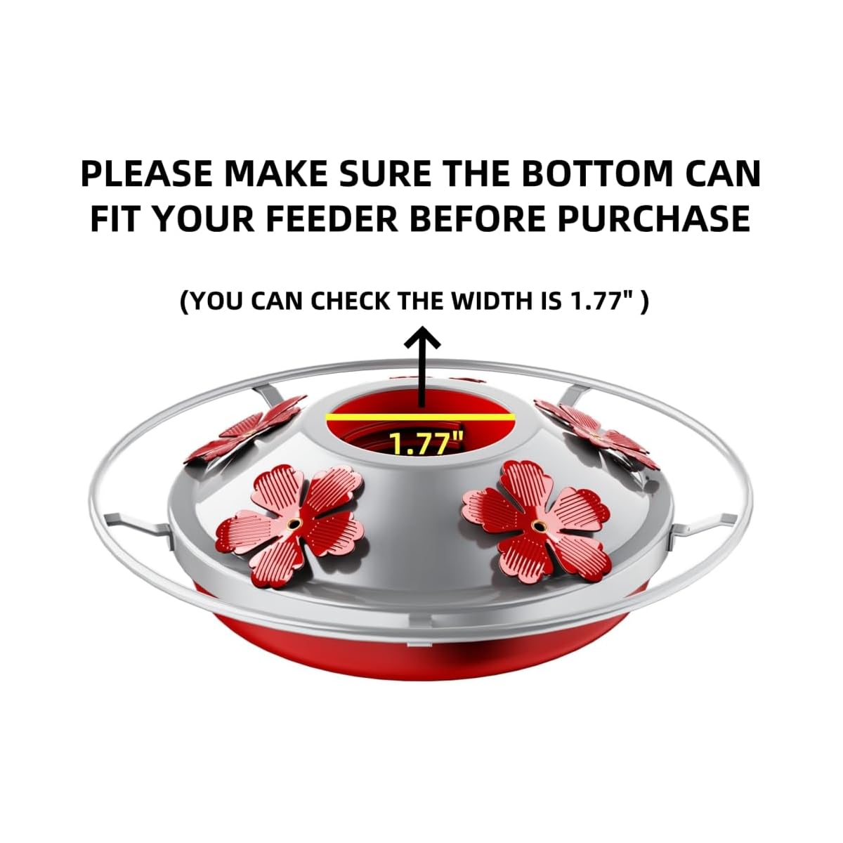 Hummingbird Feeder Replacement Bottom Base Replacement Part Includes Red Plastic Base Metal Top and Brushes (Silvery-1),  Functional Feeder Setup, Durable Feeder Components, Longlasting Parts, Feeder Repair Kit, Wildlife Love