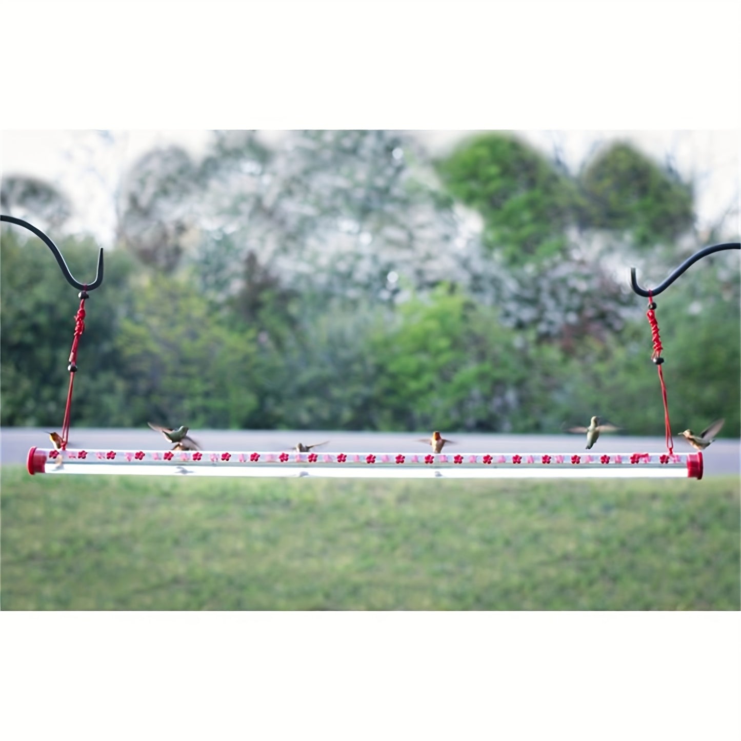 Hummingbird Feeder with Transparent Pipe & Easy-Fill Spill-Proof Design - Durable Plastic Outdoor Bird Feeder with Red Attraction, No Batteries/Electricity, Attracts Hummingbirds & Small Birds to Garden, Window, Patio - Safe