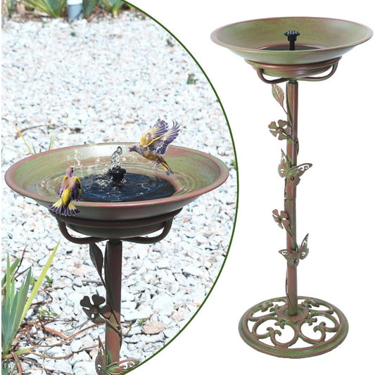 28.5" Tall Solar-Powered Outdoor Bird Bath Fountain with Cast Iron Construction - Large Capacity Birdbath with Bubbler Feature, Sturdy Base & Ornate Legs, Durable Metal Garden Decoration for Attracting Birds, Easy Assembly