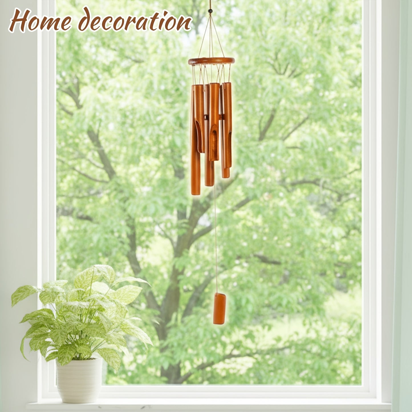 1pc, Bamboo Wind Chimes For Outside 27.5 Inches Wooden Classic Zen Rustic Chimes Deep Tone With Wind Catcher For Relaxation Patio Garden Indoor