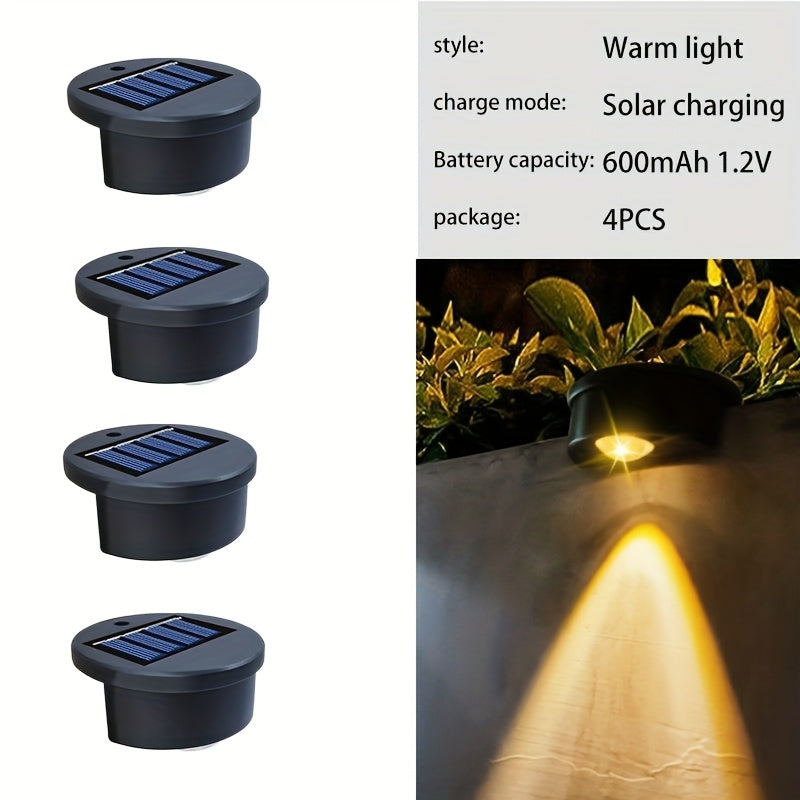 4pcs Solar Step Light, Outdoor LED Solar Path Light, IP44, Commercial Street Decorative Light, Outdoor Desk Light, Suitable for Fences, Stairs, Balconies, Decks, Deck Fences, Railings, Gardens, Terraces, Stairs And Courtyards