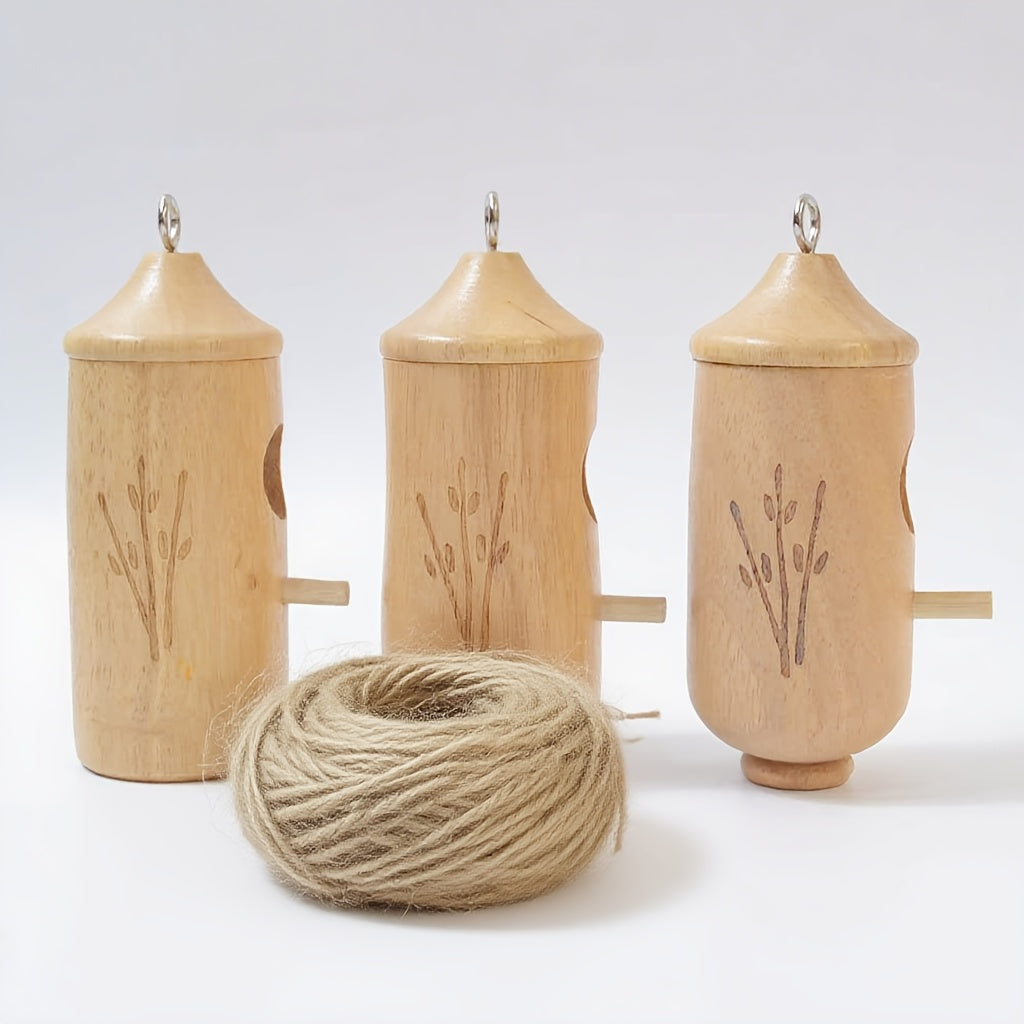 3pcs Natural Wooden Hummingbird House, Outdoor Garden Hummingbird Nest, Bird Feeder - Ideal for Outdoor Hanging, Gardening Gifts Home Decor - Perfect Gift for Bird Lovers