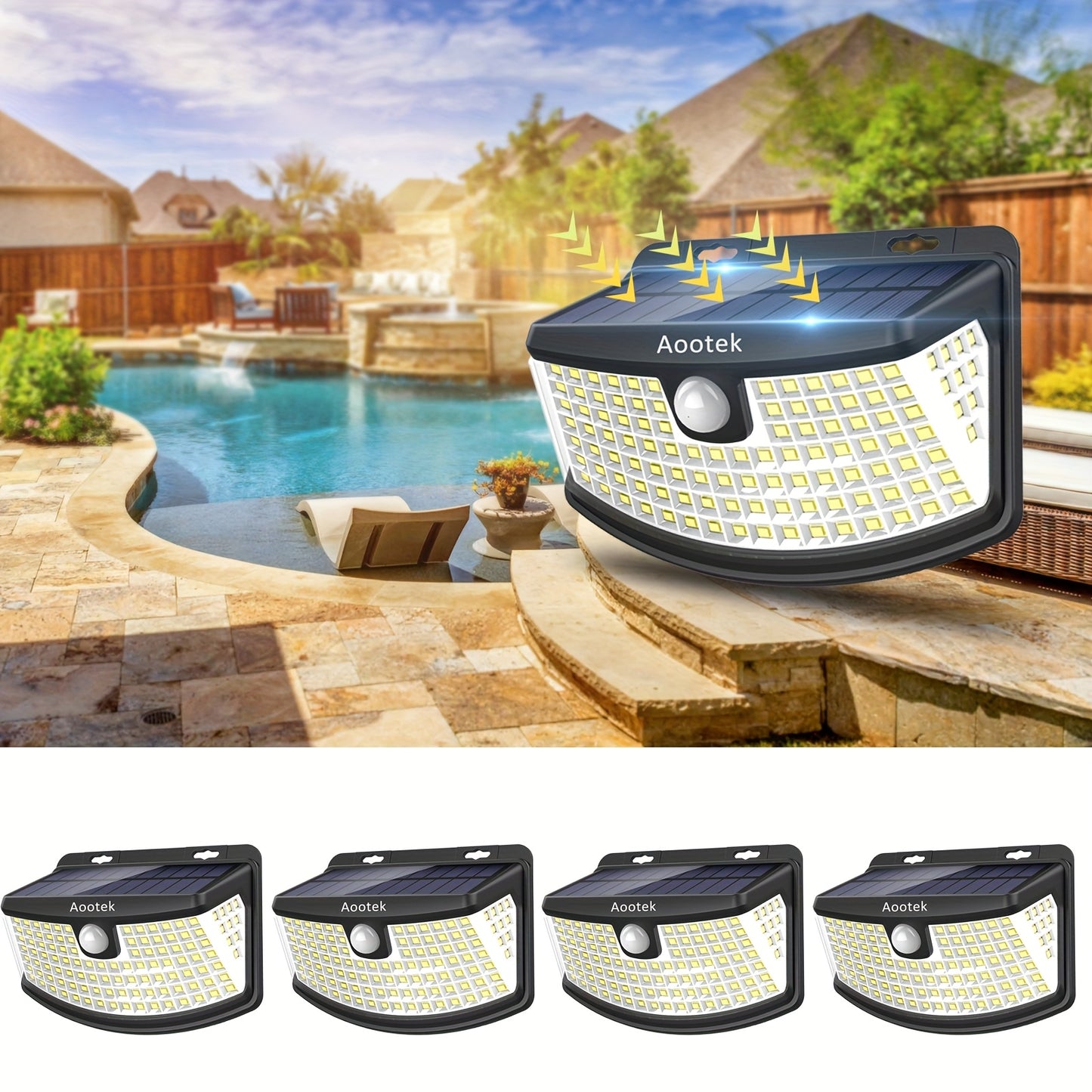 Solar Motion Sensor Lights 120 LEDs with Lights Reflector, 270° Wide Angle, IP65 Waterproof, Step Lights for Front Door, Yard, Garage, Deck, Solar Sensor Light