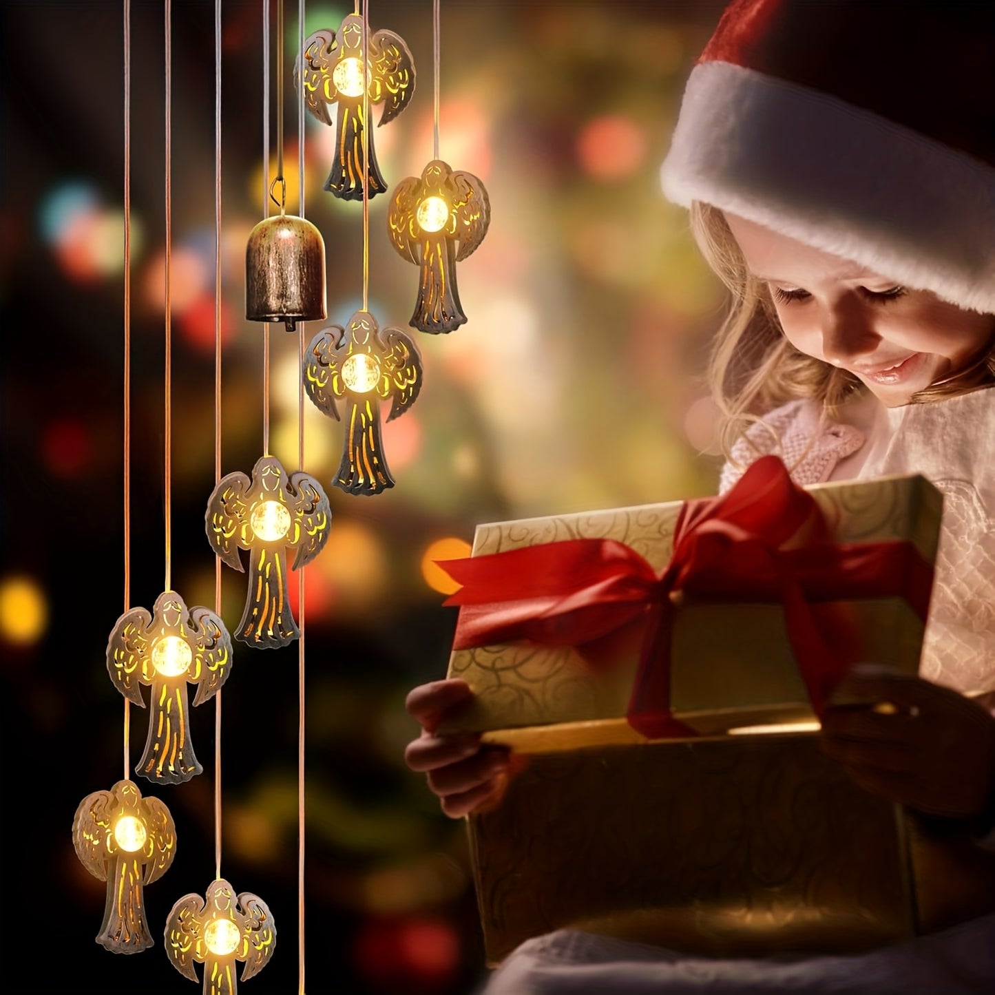 6 LEDs Solar Wind Chime Outdoor Solar Angel Wind Chime Lights for Outside Hanging Lights Warm-White LED Lights Fairy Decor, Gifts for Wife Mother Grandmom Friends Gifts