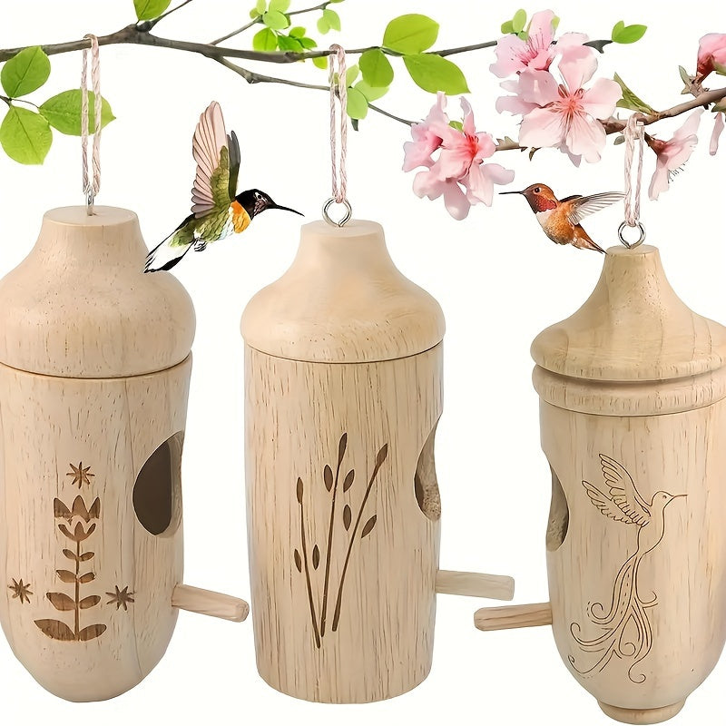 3pcs Natural Wooden Hummingbird House, Outdoor Garden Hummingbird Nest, Bird Feeder - Ideal for Outdoor Hanging, Gardening Gifts Home Decor - Perfect Gift for Bird Lovers