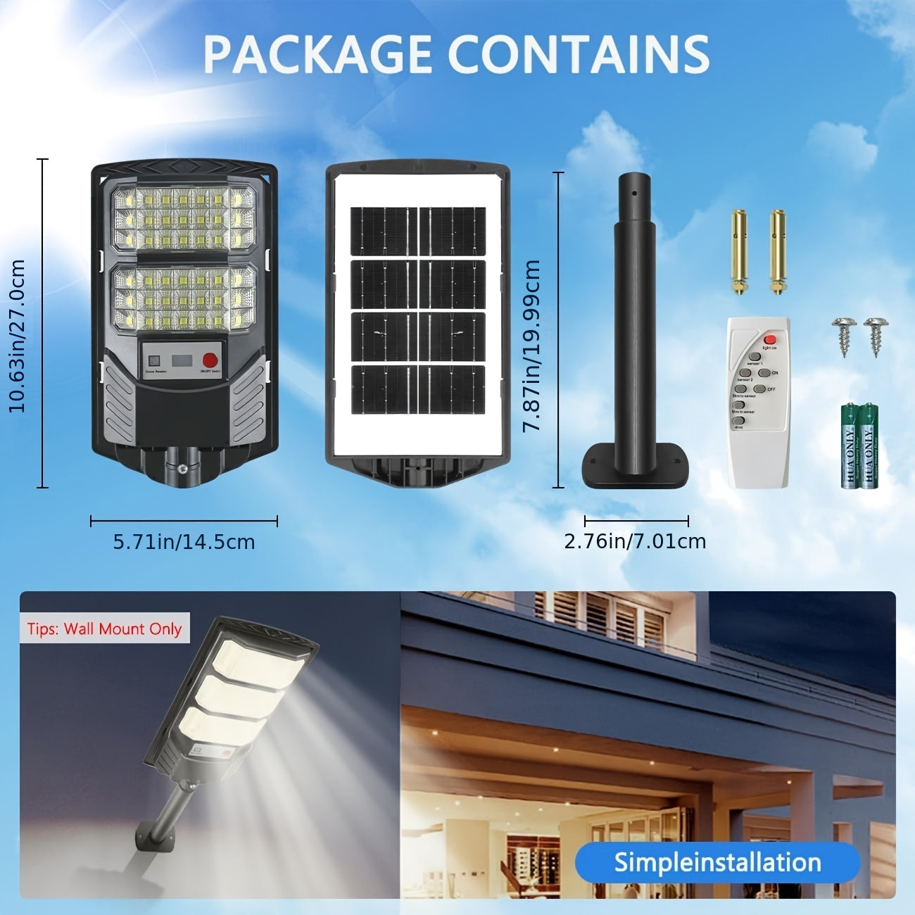 4pcs Solar-Powered Outdoor Flood Lights with Motion Sensor & Remote Control - 30000LM Ultra-Bright 6500K Daylight LED, Waterproof Heavy-Duty Plastic Construction, Dusk to Dawn Solar Street Lights with Motion Detection, Remote