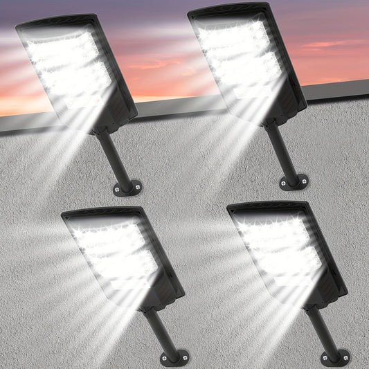 4pcs Solar-Powered Outdoor Flood Lights with Motion Sensor & Remote Control - 30000LM Ultra-Bright 6500K Daylight LED, Waterproof Heavy-Duty Plastic Construction, Dusk to Dawn Solar Street Lights with Motion Detection, Remote