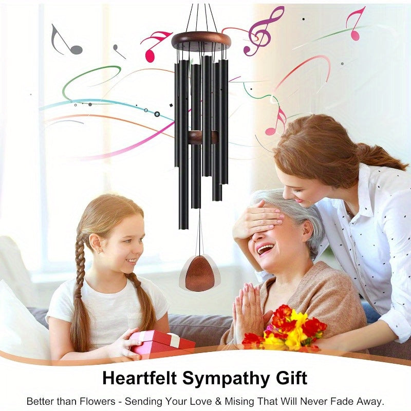 Large 37-Inch Golden & Black Aluminum Wind Chime with Tuned Tubes - Heavy-Duty Outdoor/Indoor Wind- Melody Maker, Soothing Sound for Garden,, Zen Decor - Durable Golden- Tubes & Pine Wood-like Hanger (Ideal Gift for s, Hangin