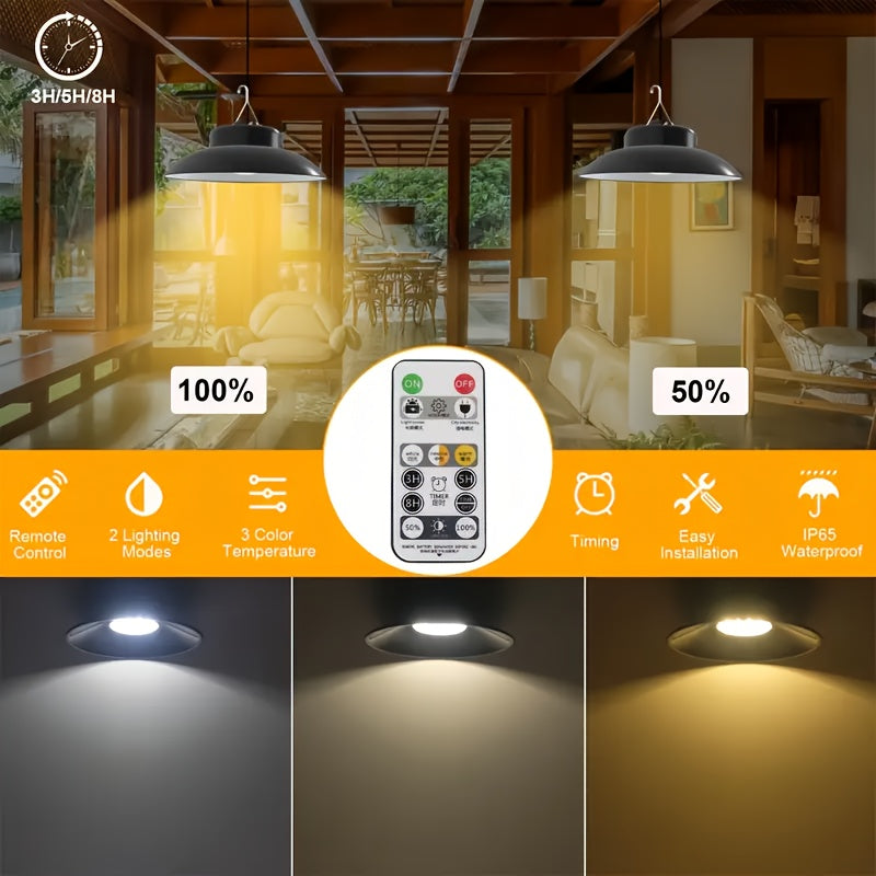 Solar Pendant Light(1 Tray 2), Upgraded Motion Sensor Light, Indoor Dimmable, With Remote Control, 3000K/4500K/6000K, 16.4-foot Cable, Outdoor Light With Remote Control, Suitable For Gardens, Terraces, Balconies, Shacks, Cour