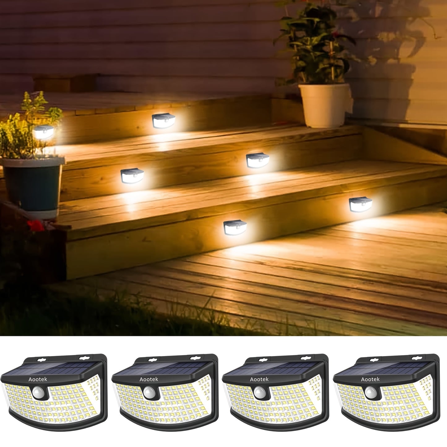 Solar Motion Sensor Lights 120 LEDs with Lights Reflector, 270° Wide Angle, IP65 Waterproof, Step Lights for Front Door, Yard, Garage, Deck, Solar Sensor Light