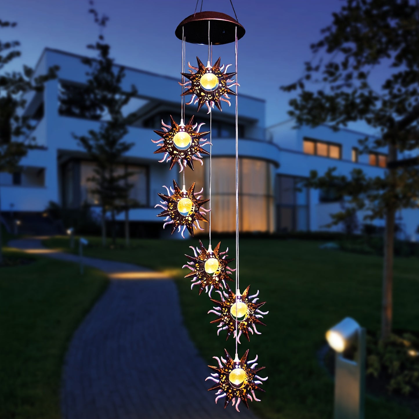 Tryme Solar Wind Chimes for Outside with Sun Solar Hanging Lights Outdoor Windchimes Garden Decor Gardening Gifts for Christmas Day Thanksgiving Day Grandma Neighbors