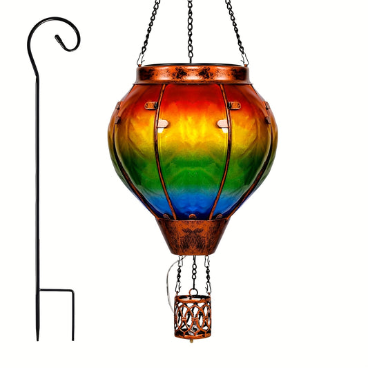 Luminous Hot Air Balloon With Colorful Balloon Lights Hanging In The Courtyard For Outdoor Garden Decoration, Equipped With Shepherd Hooks
