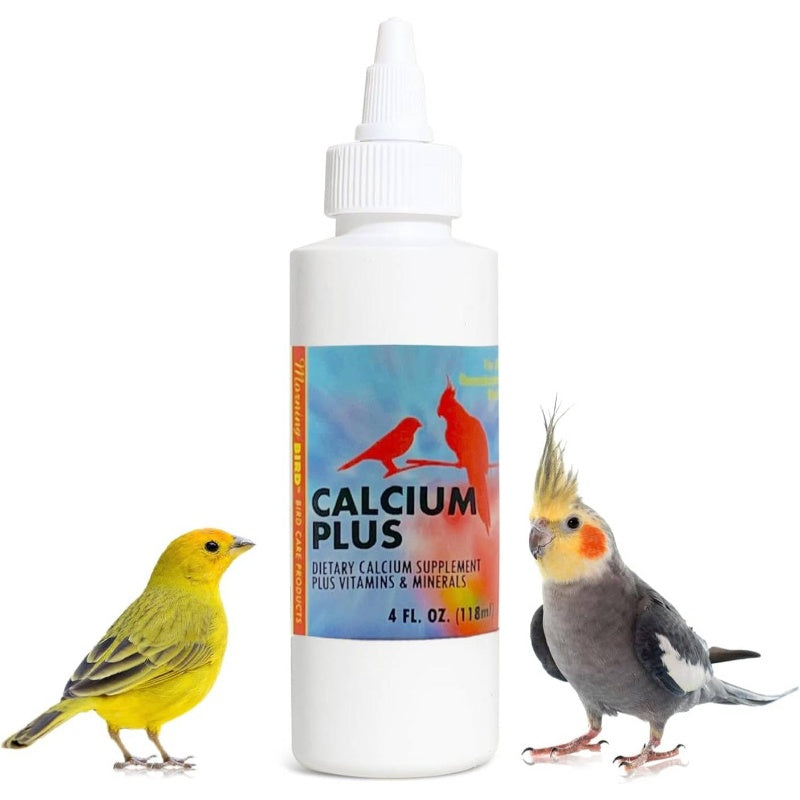 4fl.oz Calcium Plus Bird Vitamins & Mineral Supplement - Liquid/Drop Formula for Eggshell Strength, Healthy Growth, Breeding & Wellness - Calcium-Rich Diet for Parrots, Lovebirds, Finches, Sparrows, Budgies, Cockatiels