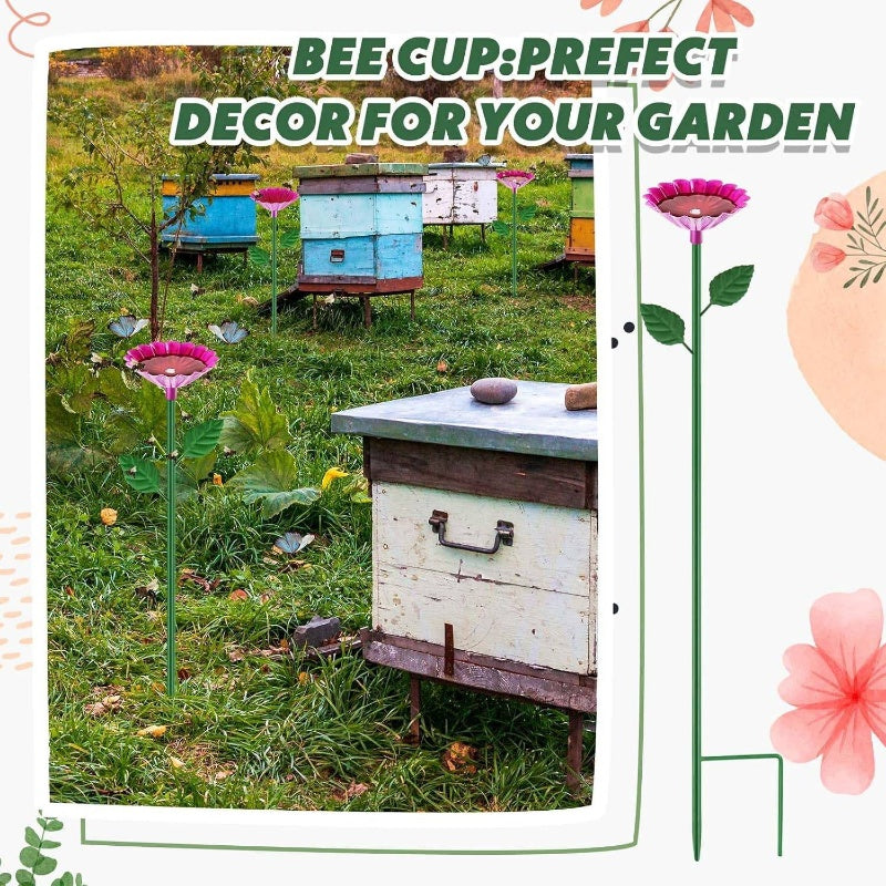 1pc Large 25x2.6 Inch Metal Pollinator Watering Station & Garden Feeder - Heavy-Duty Outdoor Bird Bath Bowl with Rose Red/Pink Flower Design, Attracts Bees, Butterflies, Hummingbirds - Durable Water Source for Plants, Pond Fo