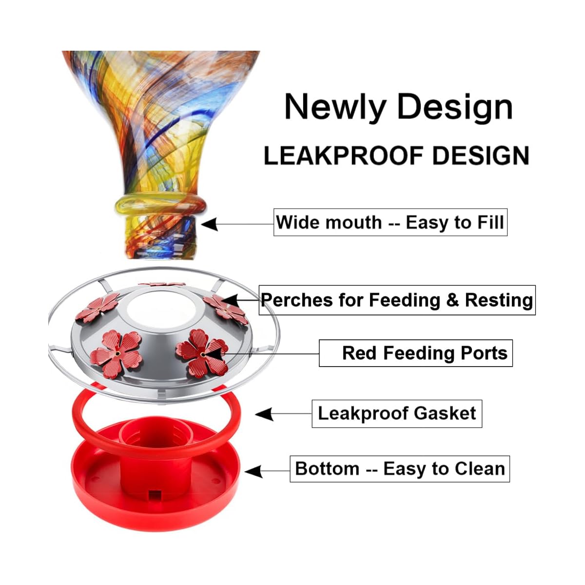Hummingbird Feeder Replacement Bottom Base Replacement Part Includes Red Plastic Base Metal Top and Brushes (Silvery-1),  Functional Feeder Setup, Durable Feeder Components, Longlasting Parts, Feeder Repair Kit, Wildlife Love