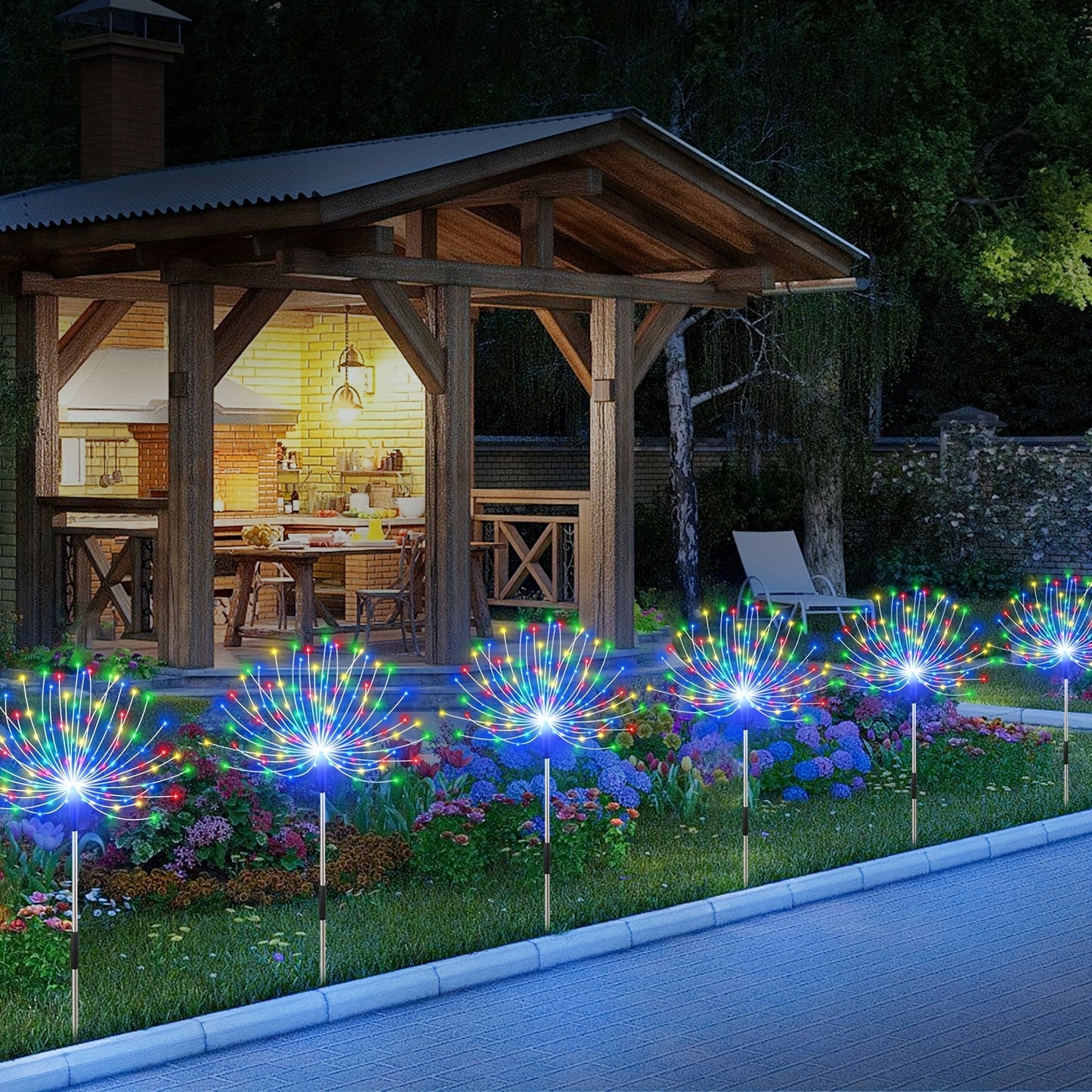 6pcs 720LEDs New Upgrade Outdoor Solar Dandelion Firework Fairy Lights With Remote Control, Easy To Install, With 8 Modes Twinkling&Steady-On, Solar Starburst Sparkler Lights For Yard, Path, Patio Flowerbed, Camping, Parties