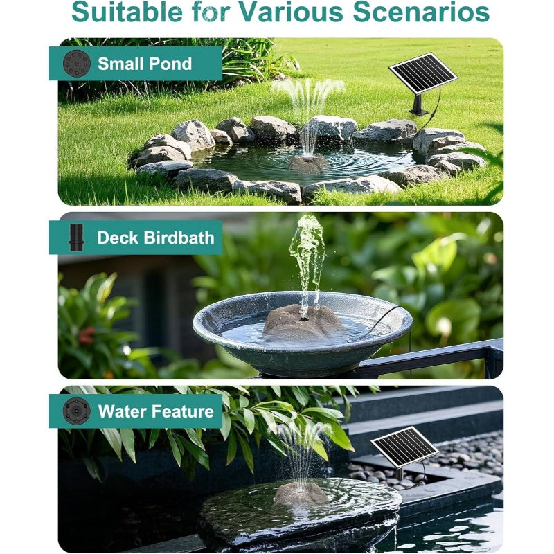 Solar-Powered (Battery-Powered, No Electricity Needed) Outdoor Bird Bath Fountain with 10 Adjustable Nozzles - Self-Cleaning Water Feature, Realistic Granite Rock Design, Durable Resin Construction, Easy Installation with Sta