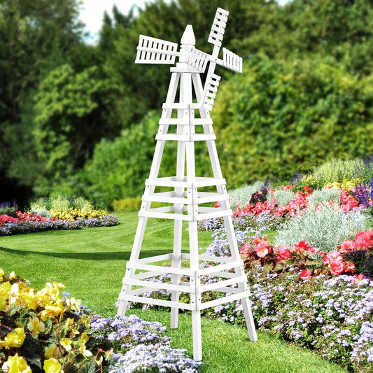 Bonnlo Large White Recycled Wood Wind Spinner - Elegant Outdoor Windmill with White Blades & Black Hub, Sturdy 1.26" Thick Shaft, All-Weather Durable Garden Yard Decoration with Hanging Hooks for Lawn, Patio, Farmhouse - Recy