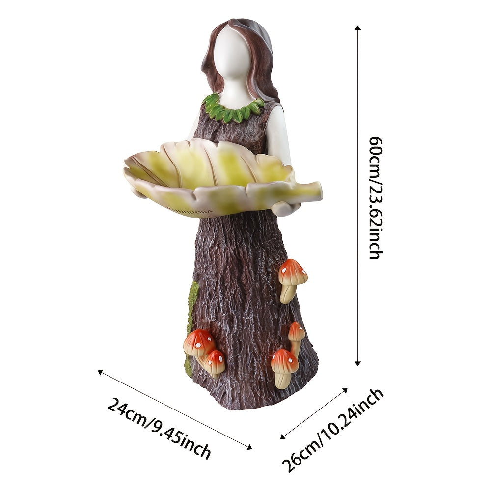 23.6-inch Large Outdoor Garden Bird Drinking Fountain Stand & Base with Fairy Angel Design - Elegant Fairy Holding Bowl, Durable Resin Construction, Attracts Birds with Water or Food, Sturdy Base for Patio/Deck/Lawn Decoratio
