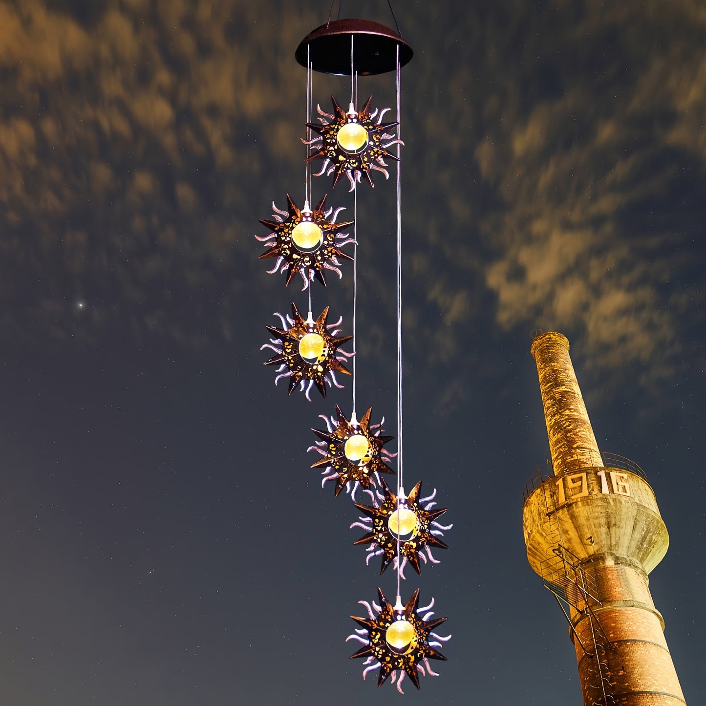 Tryme Solar Wind Chimes for Outside with Sun Solar Hanging Lights Outdoor Windchimes Garden Decor Gardening Gifts for Christmas Day Thanksgiving Day Grandma Neighbors