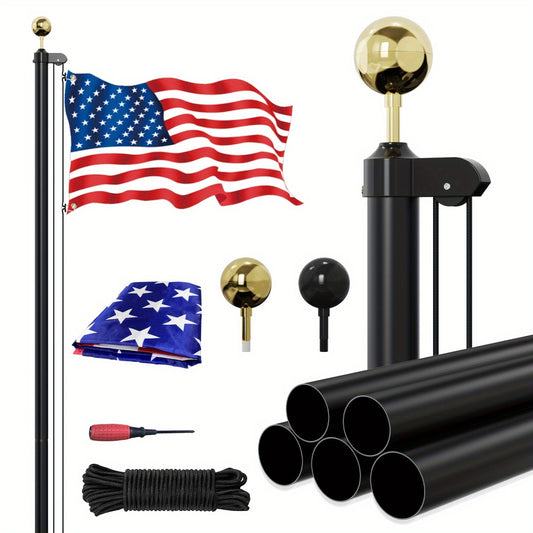 Heavy Duty 25ft Flag Pole with Embroidered Stars 3x5 American Flag-13 Gauge Extra Thick Aluminum Flagpole kit for House Yard Commercial Residential